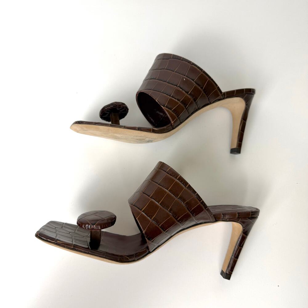 STAUD Luna Croc-Embossed Leather Mules Heels Shoes Square-Toe 37.5 (US 7.5) - Picture 7 of 13